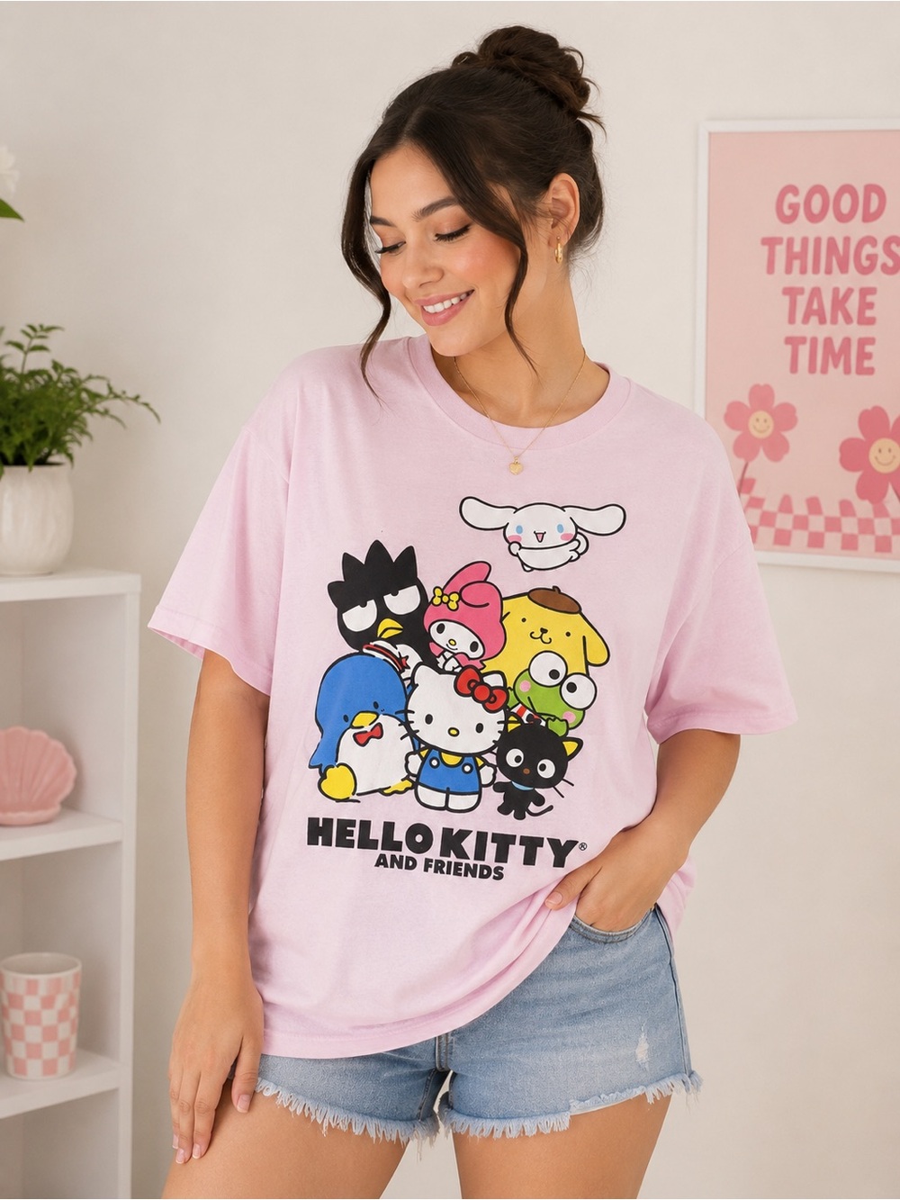 Hello Kitty & Friends Pink Graphic Tee 2XL Kawaii Sanrio Cotton